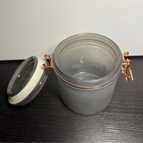 Frosted gray jar with rose gold hardware - Picture 2 of 3